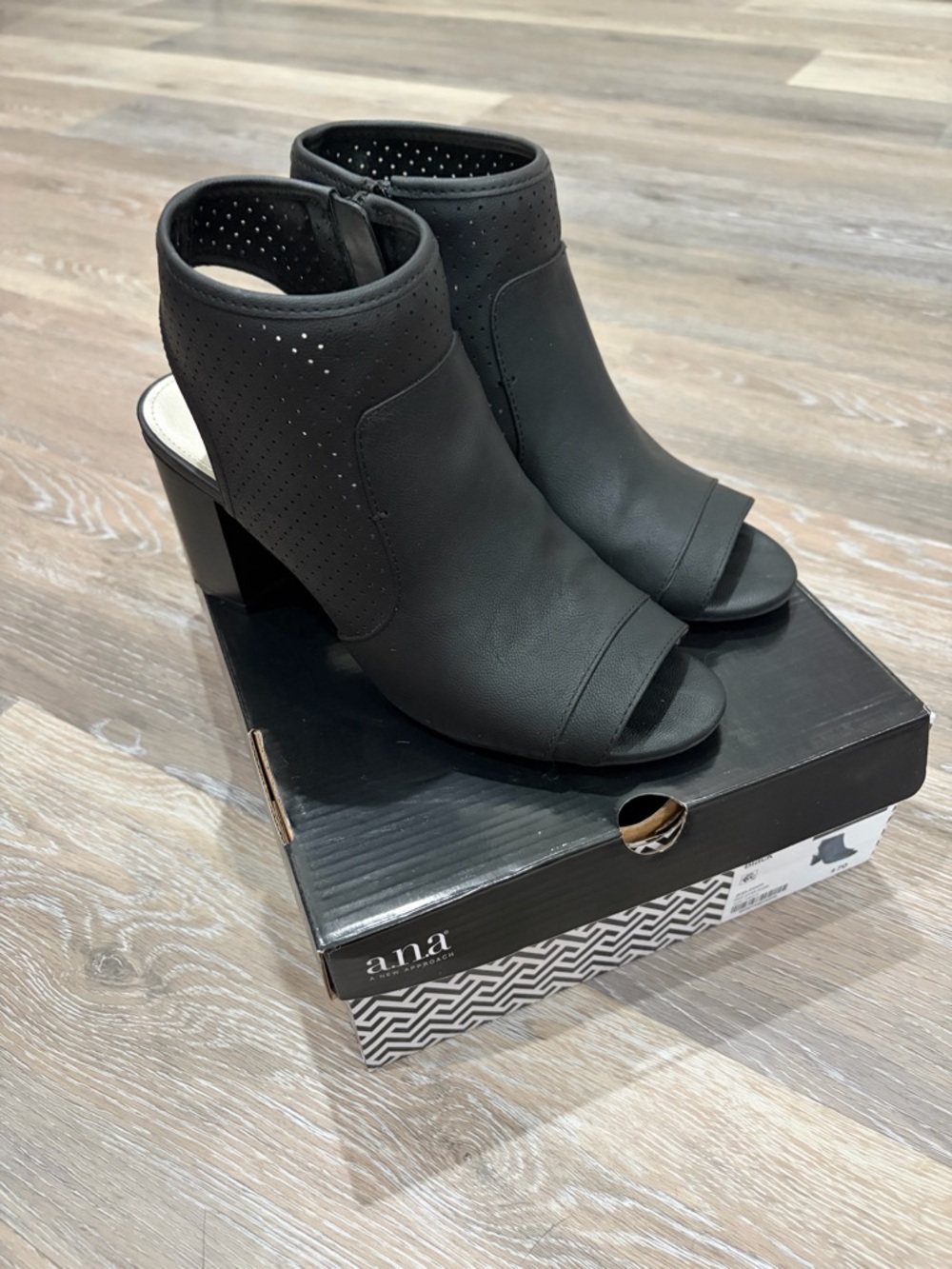 a.n.a Black Perforated Peep-Toe Block Heel Booties